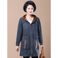 媛宿(YuanSu)中老年女春秋装中长款牛仔外套妈妈春装洋气中年女装气质时尚上衣6718