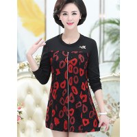 媛宿(YuanSu) 妈妈装时尚韩版连衣裙中年女装春装长袖打底衫大码T恤中长款上衣6742