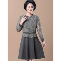 媛宿(YuanSu)年轻妈妈春秋长袖连衣裙高贵2018新款中年女春装过膝裙子大码40岁6796