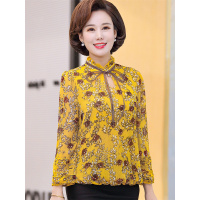 媛宿(YuanSu)2019新款中年妈妈春装雪纺小衫上衣中老年女装时尚长袖T恤40岁6794