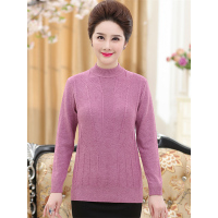 媛宿(YuanSu)妈妈春秋装长袖圆领针织衫打底衫中老年女毛衣40-50岁上衣毛衫6812