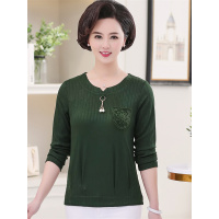 媛宿(YuanSu)中老年女装春秋装长袖T恤打底衫春季妈妈装大码中年人秋衣针织衫6835