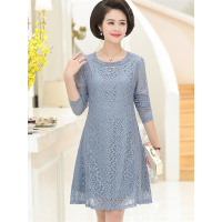 媛宿(YuanSu)2019新款妈妈春装蕾丝纱网连衣裙中长款中老年女装过膝裙子40岁6841