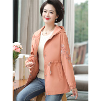 媛宿(YuanSu)妈妈春秋外套薄款连帽绣花夹克中年女春装2019中老年长袖上衣洋气6840