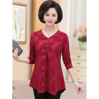 媛宿(YuanSu)妈妈长袖T恤女中老年气质女装40岁50中年春装大码宽松上衣打底衫6843