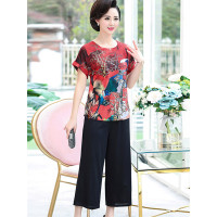 媛宿(YuanSu)妈妈春夏装短袖上衣两件套装夏季雪纺衫t恤小衫中老年人女式洋气6899