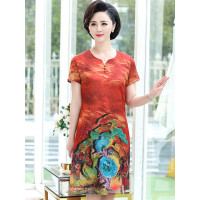 媛宿(YuanSu)中老年妈妈民族风连衣裙40岁50中年女装裙子女夏装2019夏季新款6902