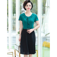 媛宿(YuanSu)雪纺连衣裙女春2019新款大码遮肚子假两件套气质夏天裙子中长款6914