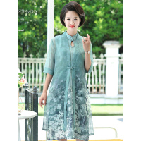 媛宿(YuanSu)妈妈夏装阔太太高贵连衣裙两件套中老年女装大码洋气过膝裙子上衣6963