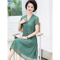 媛宿(YuanSu)妈妈装夏装裙子短袖40岁50中年年轻过膝连衣裙中长款薄母亲节衣服6964