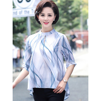 媛宿(YuanSu)中老年女夏装上衣2019新款妈妈装春夏雪纺衫大码中袖t恤打底衬衫6966