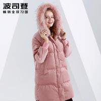 波司登中长款羽绒服女2018冬季灯芯绒大毛领外套B80141552DS