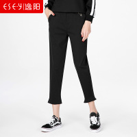 逸阳女裤逸阳女裤春季松紧中高腰弹力喇叭裤脚70165_1