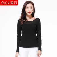 2018春夏季新款网纱透视收腰修身黑色长袖T恤打底衫女清仓1667