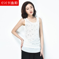 2018夏季新款时尚修身白色水钻波纹无袖T恤背心女薄0280