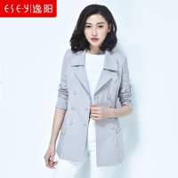 清仓2018春装季新款修身双排扣翻领长袖中长风衣外套上衣女0874