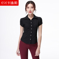 2018夏季新款修身黑色灰色显瘦ol职业打底短袖衬衫T恤女