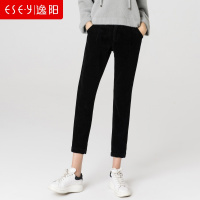 品牌清仓2018春季新款条绒灯芯绒中高腰九分休闲裤垮女裤子5655