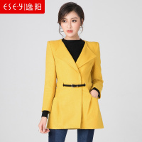 品牌清仓2018春装季新款气质修身羊毛呢子V领收腰带外套上衣女