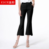 2018夏季新款修身脚口开叉不规则对称八分喇叭裤子女85208