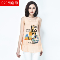 2018夏季女装双层雪纺中长款无袖印花字母背心T恤女轻薄0604
