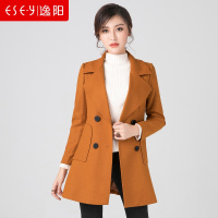 2018春装季中长款修身显瘦外套风衣双排扣羊毛呢子女大衣