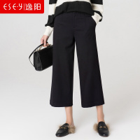 2018春季女裤新款气质时尚黑色百搭九分宽松阔腿裤休闲裤子女5707