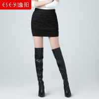 刺绣孔雀纹黑色包臀短裙松紧腰修身打底时尚2018秋新款女正品4052