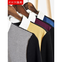 2018秋季女装新款气质格子假两件学院英伦风针织毛衣上衣女0776