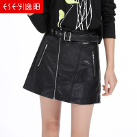 清仓2018秋季新款A字裙PU裙带拉链显瘦女短裙时尚半身裙女70373