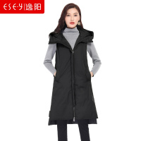 加厚白鸭绒羽绒马甲中长款连帽时尚保暖2018冬新款女装上衣70170