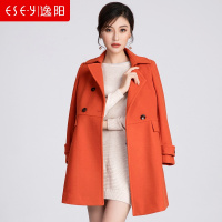 2018秋装季新款中长款收腰羊毛双排扣呢子女大衣0832