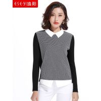女装2018秋季新款假两件长袖衬衫针织毛衣上衣外穿内搭0776
