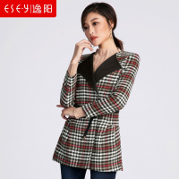 女装2018秋季新款羊毛格子上衣收腰显瘦外套女0840