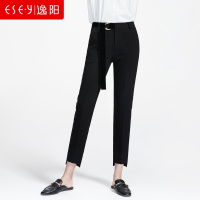 逸阳女裤2018秋季新款韩版高腰九分宽松垂感不规则直筒裤子女