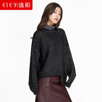 逸阳2018秋季新款韩版宽松开叉学生假两件毛衣女士帅气针织衫