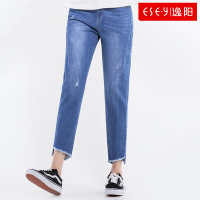 逸阳女裤2019春新款显瘦弹力宽松九分学生萝卜垮裤哈伦牛仔裤