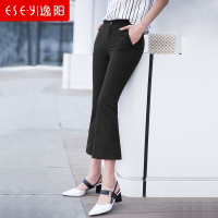 女裤2019春夏休闲八分微喇裤女黑色九分韩版喇叭裤子0172