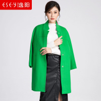 韩版羊毛呢子单排扣八分袖宽松大衣上衣外套2018秋冬女装1240
