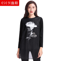 印花时尚中长款纱直筒连衣裙打底外穿上衣2019春女1812