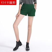 羊毛毛呢打底外穿2018秋冬短裤彩色三分女裤4805