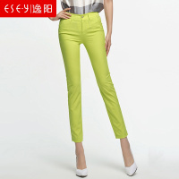 2019春季彩色修身显瘦百搭高腰九分休闲铅笔裤子女1369