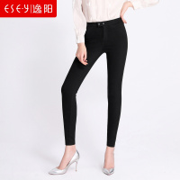 黑色打底裤女外穿个性时尚2019春季两粒扣高弹九分裤修身显瘦
