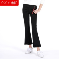 2019春季喇叭裤潮修身显瘦时尚毛边微喇九分裤女70265