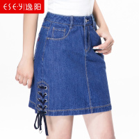 2019牛仔裙女春夏半身裙a字开叉绑带韩版显瘦包臀短裙0895