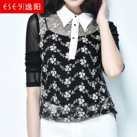 品牌2019春装季长袖镂空蕾丝透视衬衫女时尚外塔上衣0251