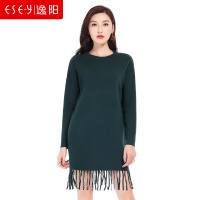 圆领长袖中长款流苏宽松针织毛衣打底外穿2019春秋女70388