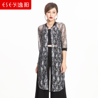 2019春夏透视镂空中长款蕾丝防晒外搭上衣开衫女1688k