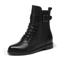 红蜻蜓女鞋冬季真皮马丁靴女英伦风内增高加绒短靴棉靴