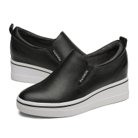 红蜻蜓女鞋冬季韩版内增高头层牛皮坡跟休闲鞋套脚棉鞋懒人板鞋子